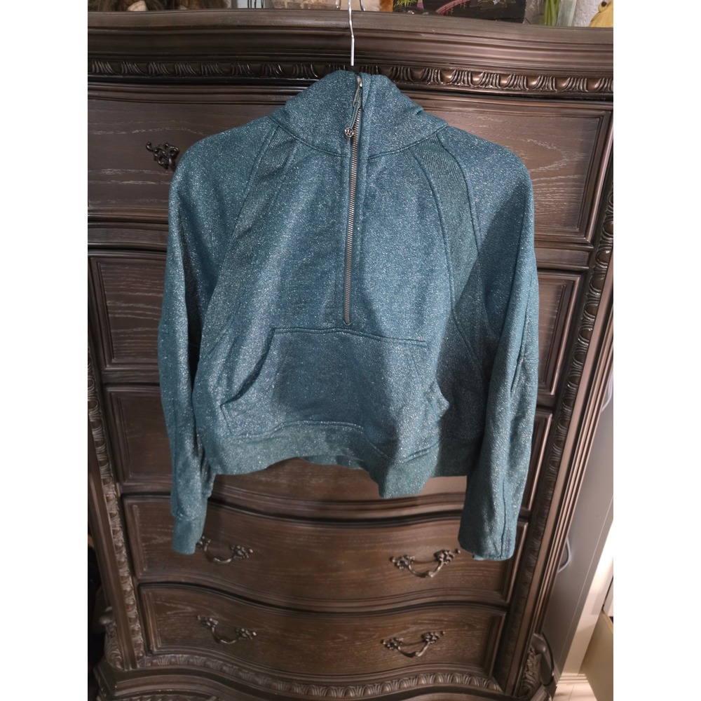 Lululemon Scuba Oversized Half Zip Hoodie Teal Green Metallic Sparkle XS/S